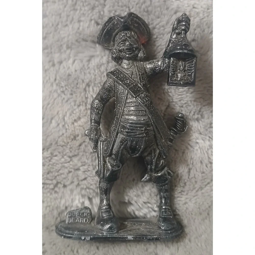 Vintage Blackbeard Pirate Metal Figurine 3‎ Inch Miniature Hong Kong Pewter Tone